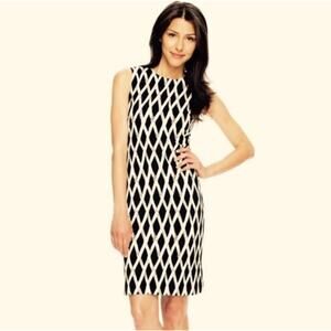 J. McLaughlin Womens Sz L Devon Sleevless Sheath Dress Black White Lattice Print